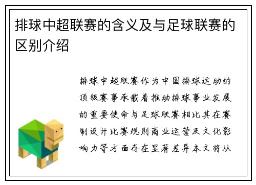 排球中超联赛的含义及与足球联赛的区别介绍